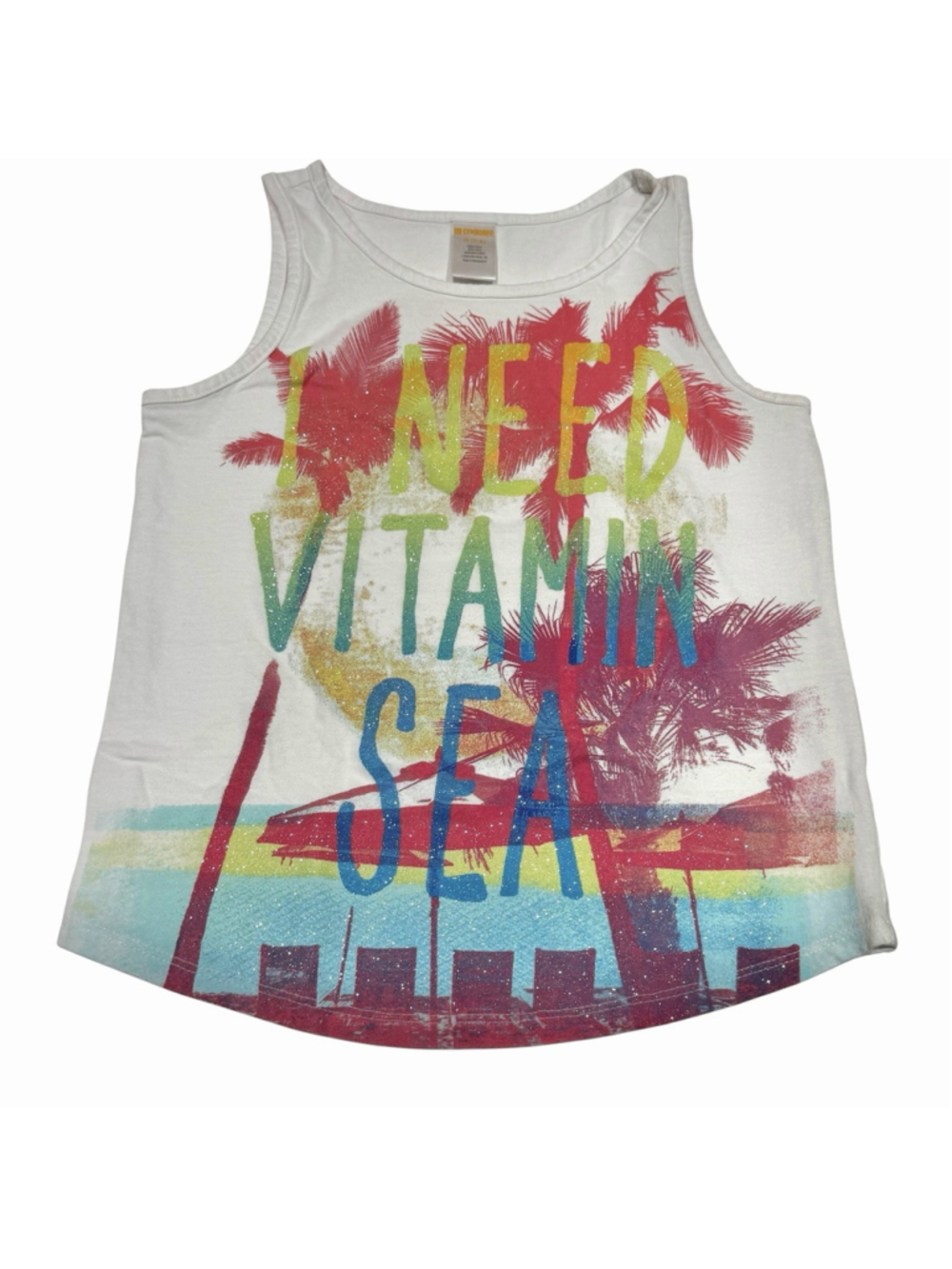Gymboree Girls M 7-8 I Need Vitamin Sea Tank Top Beach Vacation Glitter Graphic